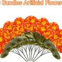 Fake Geraniums Artificial Fall Flowers for Outdoors Autumn Decoration, Look Real Faux Fall Flowers Plants for Front Door Porch Patio Yard Balcony, 8 Bundles