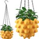 Enhon 6 Inch Hanging Planters for Indoor Plants, Unique Hanging Pots for Plants with Drainage and Hanger Baskets Hangers, Spiked Orb Plant Hanger, Matte Mustard Yellow
