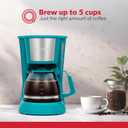 Holstein Housewares 5 Cup Drip Coffee Maker Compact and User-Friendly with Auto Pause & Serve, Reusable Filter, Measuring Spoon & Glass Carafe, Office & Dorm Use, Teal