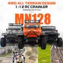 ARRIS MN-128 RC Rock Crawler, 1:12 Scale RC 4WD RC Climbing Car, All-Wheel Drive Off-Road RC Jeep Crawlers RTF, 2.4Ghz RC Rock Crawler 4x4 All Terrain Car for Adults, 7 x 14 x 6 inches