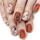 Halloween Nails Skeleton Press on Nails Short Length Fake Nails Square Shaped False Nails with Star Moon Halloween Designs for Glossy Acrylic Nail Full Cover Art Kit for Women 24 Pcs (Style1)