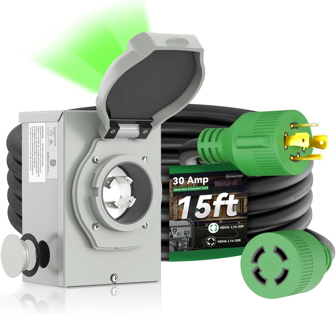 30 Amp Generator Cord 15FT and Power Inlet Box, Pre-Drilled 30 Amp Generator Inlet Box with Cord, NEMA L14-30P to L14-30R Generator Cord Waterproof Combo Kit, ETL Listed
