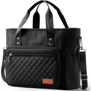 HOTOR Lunch Box for Women - Insulated Lunch Bag with Multiple Pockets, Portable Lunch Tote & Cooler with Handles & Adjustable Strap for Work, Picnic, Short Trip, 11.0" x 5.5" x 8.7", Black