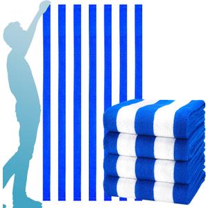 4 Packs Extra Large Bath Towels Striped Beach Towel Set Bathroom Sheets Bulk Oversized XL Big Soft Fluffy Absorbent Microfiber Turkish Blanket Hotel Shower Pool Hot Tub Toallas Bao Grandes Blue
