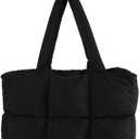 Quilted Tote Bags for Women Lightweight Padding Down Cotton Shoulder Bag Large Handbag Top Handle Purse Lattice