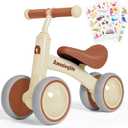 Balance Bike 1 Year Old, 10-24 Months Baby Balance Bike Toys, No Pedal Infant 4 Wheels Toddler Bike, Toddler Ride On Toys, Three Free Cartoon Stickers, First Birthday Gift for Boys Girls (Beige)