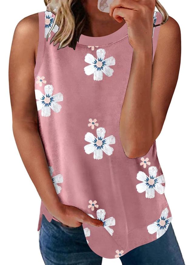 Actloe Women's Crewneck Basic Tank Tops Casual Loose Sleeveless Color Block Shirts, XL