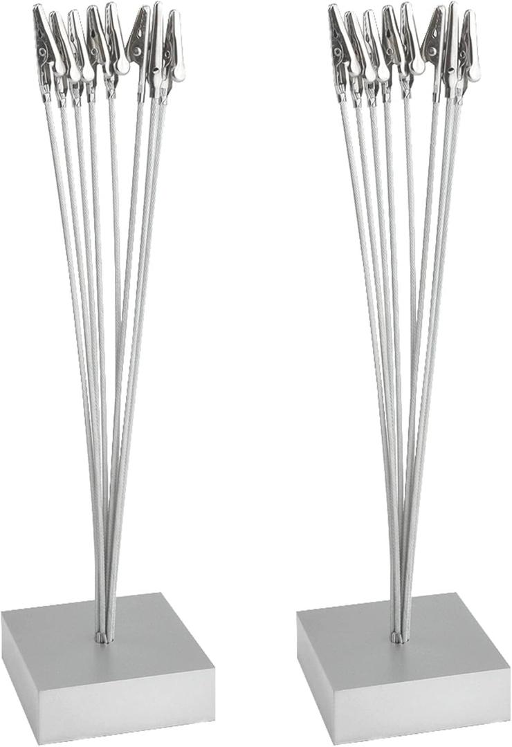 2Pack 8-Branch Tree Style Memo Photo Holder Clip Table Number Holder for Memo Photo Christmas Wedding Card Display (Silver)