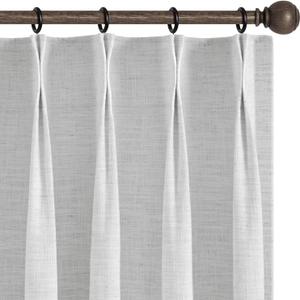 INOVADAY Pinch Pleated Curtains, 100% Light Blocking Linen Pinch Pleat Blackout Curtains for Bedroom, Thermal Insulated Blackout Drapes 2 Panels Set for Living Room - Beige White, W40 x L84