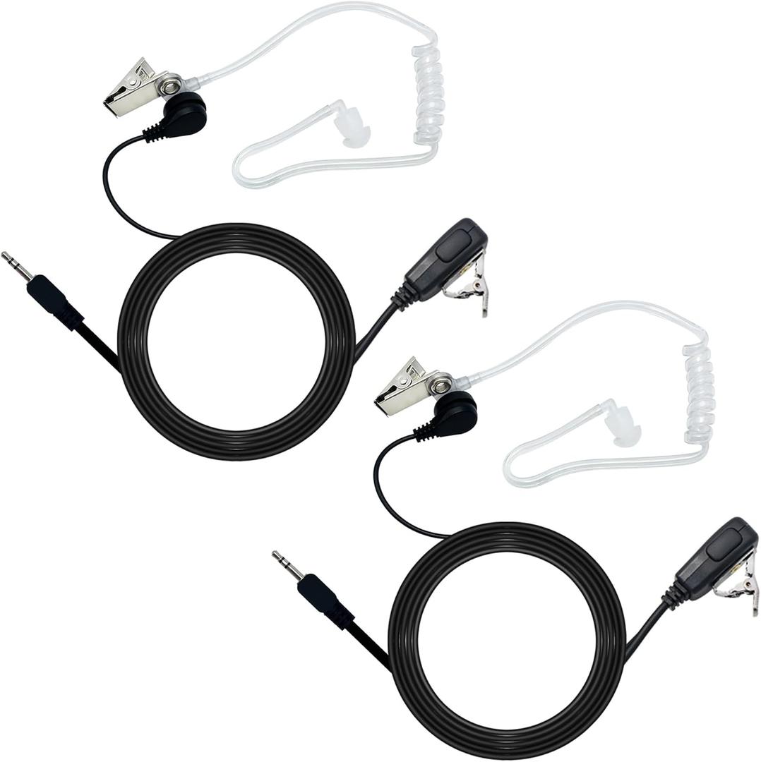Walkie Talkie Earpiece with Mic PTT 1 Pin 2.5mm Covert Acoustic Tube Headset for Cobra Talkabout CXT195 CX112 ACXT1035r ACXT145 ACXT545 PX655 RX385 RX685 Two-Way Radio Accessories, (2 Pack)