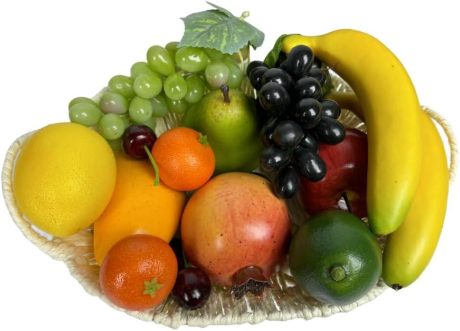 Generic 17pcs Artificial Mixture Fruits,Simulation Fruit Props for Photography Display, Lifelike Realistic Fake Fruits Home Decor Craft Fruit Set Fake Grapes Fake Banana, HC2412-17