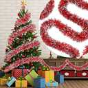 50 Feet Christmas Tinsel Garland Metallic Twist Garland Frost Tip Glitter Xmas Tree Decorations Shiny Wreath for Christmas Party Supplies Indoor and Outdoor Decor, 3.5 Inch Wide (Red, White)