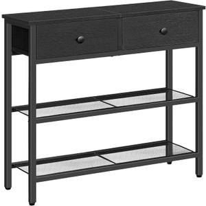 HOOBRO 29.5" Narrow Console Table with 2 Fabric Drawers, Small Entryway Table with 3-Tier Storage Shelves, Thin Sofa Table, Side Table, for Living Room, Hallway, Black BB72XG01