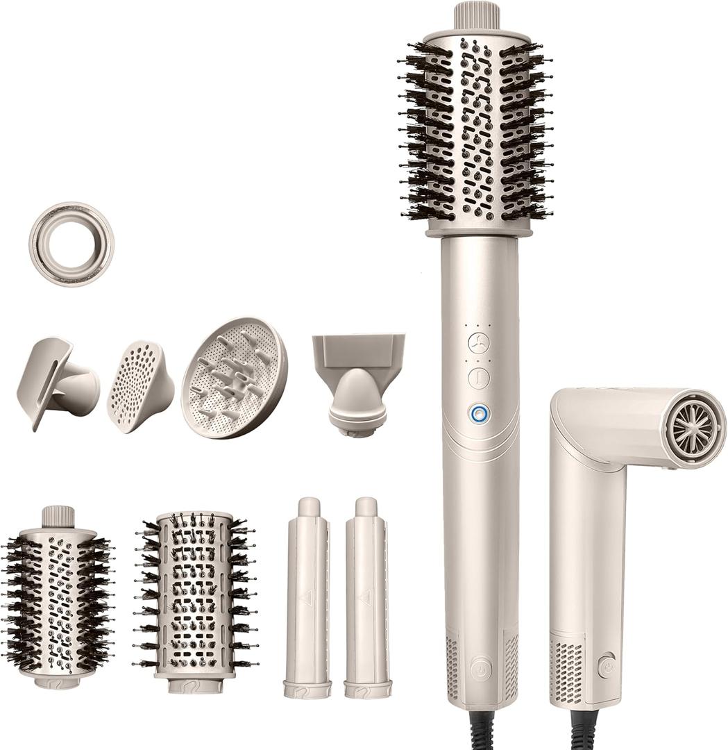 Professional Hair Dryer, Powerful 8 in 1 Hair Blow Dryer with 110,000 RPM High-Speed Negative Ionic Automatic Curling Iron, with Hot Air Brush, Multi-Styler, Magnetic Diffuser, Nozzle for Women