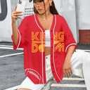 Game Day Shirt Football Jersey - Women Print Button Down Shirt Funday Football Mom Short Sleeve Tops (L)