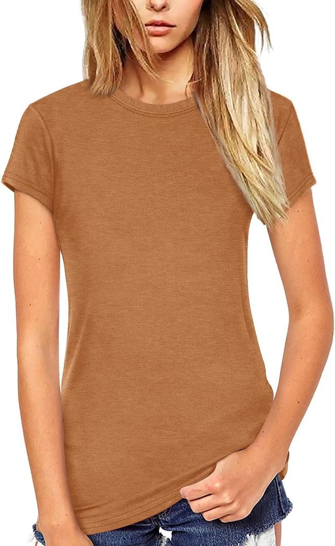 Beluring Women Shirt Short Sleeve Crew Neck Summer Soft Long TshirtsTee Tops Blouse (Large, Model A:brown)