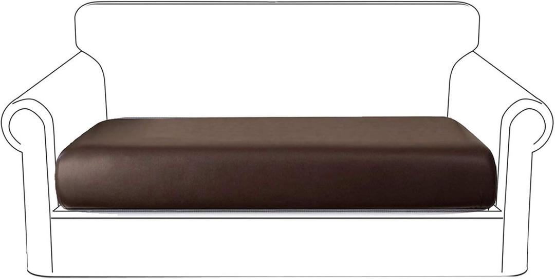 Waterproof PU Leather Sofa Cushion Covers Sofa Seat Slipcover with Elastic Bottom Durable Furniture Protector Slip Cover for Settee Seat for Replacement (Loveseat Cushion, Chocolate) (Medium)