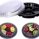 10 Pcs Plastic Appetizer Serving Tray with Lid Round 12.5 Inch with Lid Disposable Serving Fruit Veggie Catering Tray with 6 Divided Compartment for Fruit Snack Veggie Party