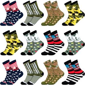 12 Pairs Christmas Veteran Socks for Men Christmas Army Gifts for Men Novelty Camo American Flag Crew Socks Military Veterans Day Socks for Xmas Holiday Patriotic Army Navy Airman Gifts