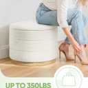 B FSOBEIIALEO Round Storage Ottoman with Tray, Folding Ottoman with Storage Coffee Table Foot Rest for Dorm Room Living Room Chenille Fabric,Wood-Grain Leather Base,White,22.83"x22.83"x17.32"