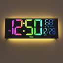 Digital Wall Clock Large Display, 13" Large Digital Wall Clock with RGB Color Remote Control, Automatic Brightness Dimmer Big Clock with Night Lights, Auto DST, Date Week,Perfect for Gift (Black)