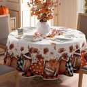 XCHI Fall Pumpkin Love Heart Football Maple Leaves Tablecloth Round Washable Table Covers for Home Party Decorations 70x70 Inch