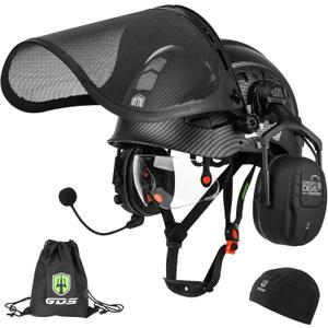 GREEN DEVIL Forestry Chainsaw Safety Helmet with Bluetooth Ear Muffs Arborist Helmet Hard Hat with Built-in Visor Face Shield 5 in 1 System Logging Garden Work Hardhats for Men Women