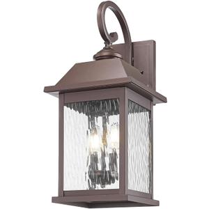 Large Outdoor Wall Light Lantern Sconce Anti-Rust Outdoor Wall Mount Light for Front Porch E12 Socket Patio Lighting Fixture with Water Rippled Glass for Garage(Oil Rubbed Bronze, 21.65 Inch Height)