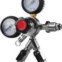 Dual Gauge Nitrogen Regulator - Draft Beer Nitrogen Keg Regulator with double 5/16" Outlet Barb 0-100 psi and 0-3000 psi pressure table Pressure Release Valve Free Worm Clamps CGA-580