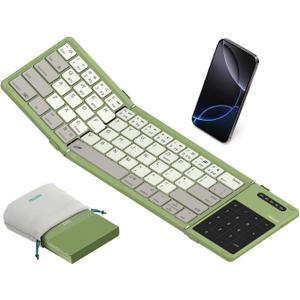 Nillkin Upgraded Foldable Bluetooth Keyboard with Touchpad & Number Pad, Portable Wireless Keyboard for Travel, Pocket-Sized, Full Size Keys, Support 3 Devices for iPad Laptop Tablets Phone, Green