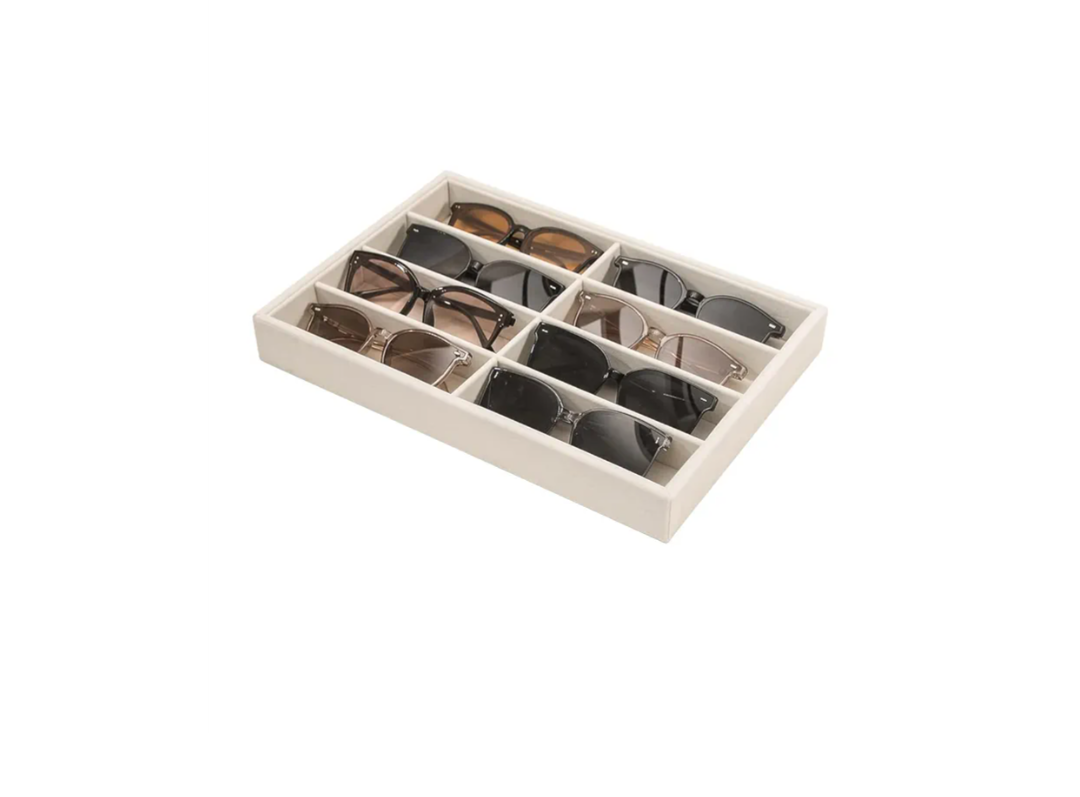 Coward Sunglass Organizer, Beige Velvet Glasses Trays - Eyeglasses Watches Jewelry Display - Men Women (8 Grids)