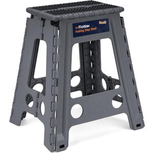 Flottian 18" Folding Step Stool for Adults and Kids Holds Up to 300 lbs,Non-Slip Folding Stools with Handle, Compact Plastic Foldable Step Stool for Bathroom,Bedroom, Kitchen,Gray,1PC