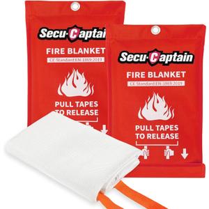 SecuCaptain Emergency Fire Blanket for Home and Kitchen - 2 Pack 40"x40" Flame Suppression Fiberglass Fire Blankets for House Camping Car Office Warehouse Emergency Survival Safety