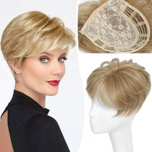 UDU Short Pixie Cut Hair Topper for Women  Heat Resistant Synthetic Hairpiece, Easy Clip in, Pre-styled Natural Look for Everyday Wear (Buttery Blonde)