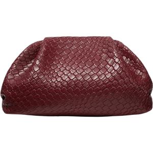 QWINEE Women's Woven Evening Bag Dumpling Clutch Purse No Strap Handbags Elegant Faux PU Leather Clutch Bag | Woven, No Strap, Elegant, Faux PU Leather (Burgundy)