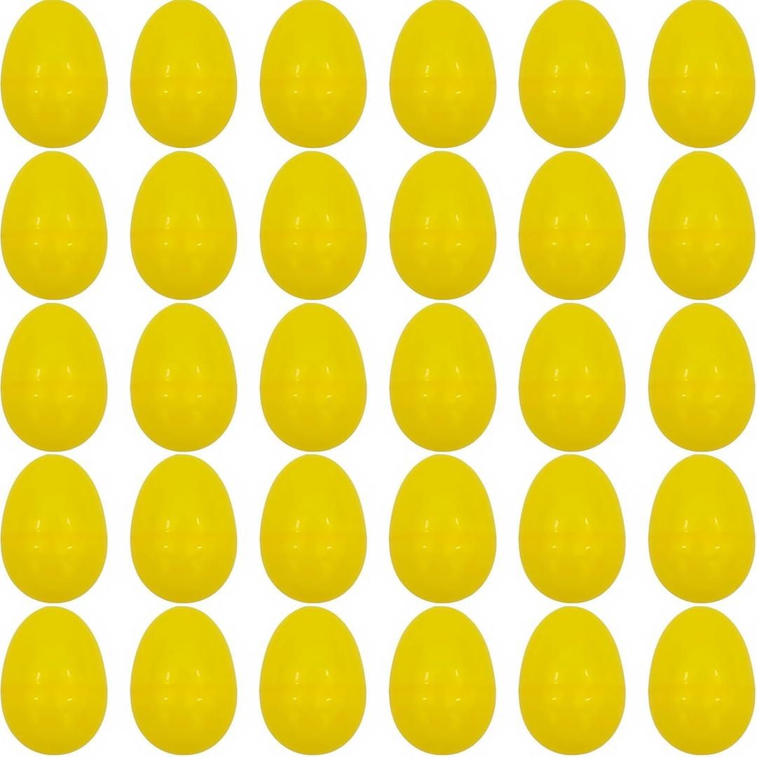 Plastic Easter Eggs for Holiday Decorations and Celebrations, 30 Pcs (Yellow)