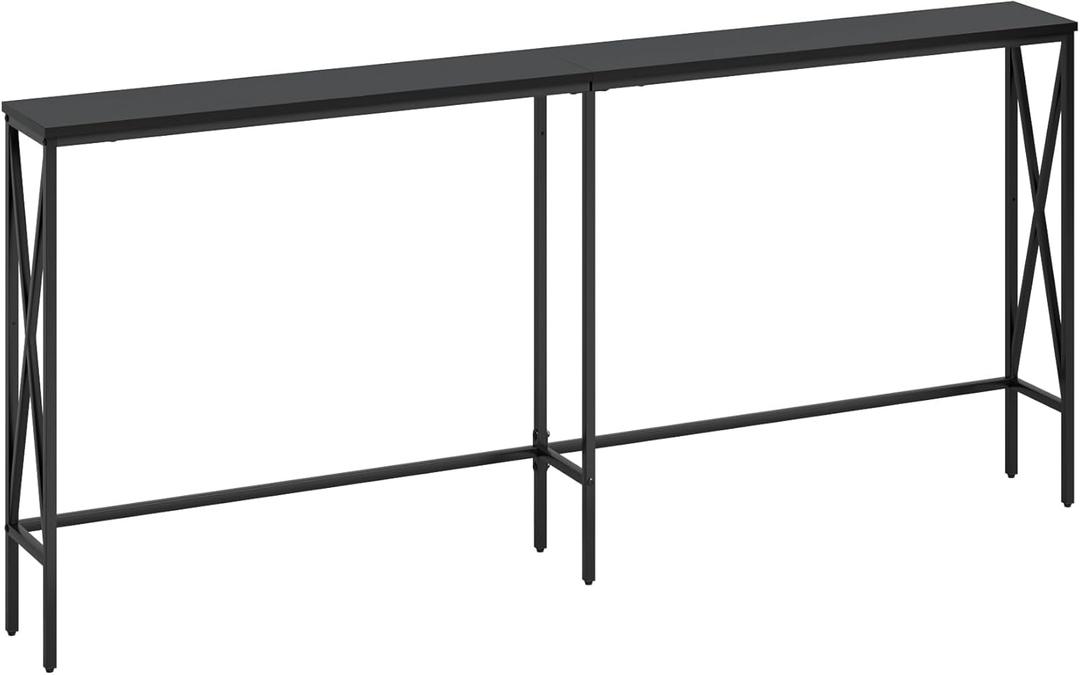 Masupu 70.9" Console Table, Modern Narrow Long Sofa Table Behind Couch, Skinny Entry Table, Industrial Sofa Table with Metal Frame for Hallway, Living Room, Classic Black