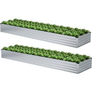 Meberam 2 Pack 12x4x1FT Galvanized Raised Garden Beds Kit Outdoor Metal Gardening Planter Box for Vegetable Elevated Flower Herbs, Silver