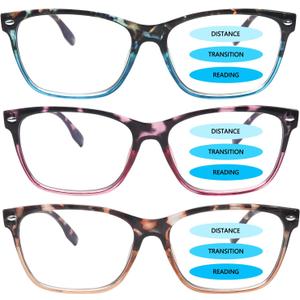 Progressive Multifocus Reading Glasses for Women, Pattern Print Blue Light Block Stylish Ladies Computer Readers