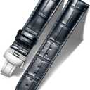 BINLUN Leather Watch Strap Quick Release Strap with Silver Butterfly Deployment Buckle 12mm 13mm 14mm 15mm 16mm 17mm 18mm 19mm 20mm 21mm 22mm 23mm 24mm Watch Band for Men Women (Black)