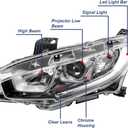 Headlight Assembly Fit for 2016-2021 Honda Civic,Halogen Headlamp w/LED DRL Chrome Housing Replacement Driver Passenger Side