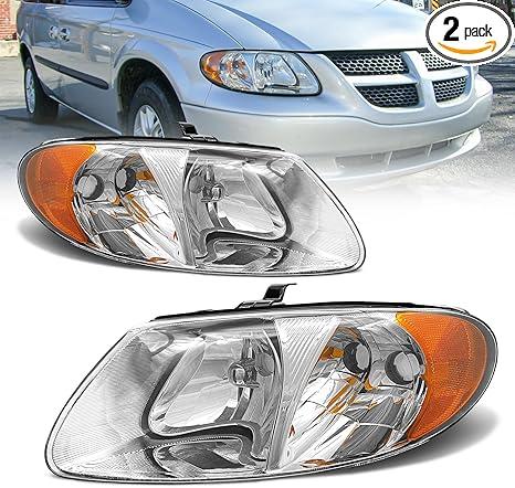 AS 2001 2002 2003 2004 2005 2006 2007 Dodge Caravan Headlight Assembly Grand Caravan Chrysler Town & Country w/ 113.3 inch Short-Wheelbase(NOT FOR long-wheelbase 119.3-inch) Clear Lens Chrome Housing