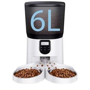 Automatic Cat Feeders for 2Cats, 6L/25cup Automatic Cat Food Dispenser with 2 Stainless Pet Bowls,10s Meal Call Timer Setting 20 Portions 6Meals Per Day, Timed Pet Feeder for Cats Dog Indoor Dry Food