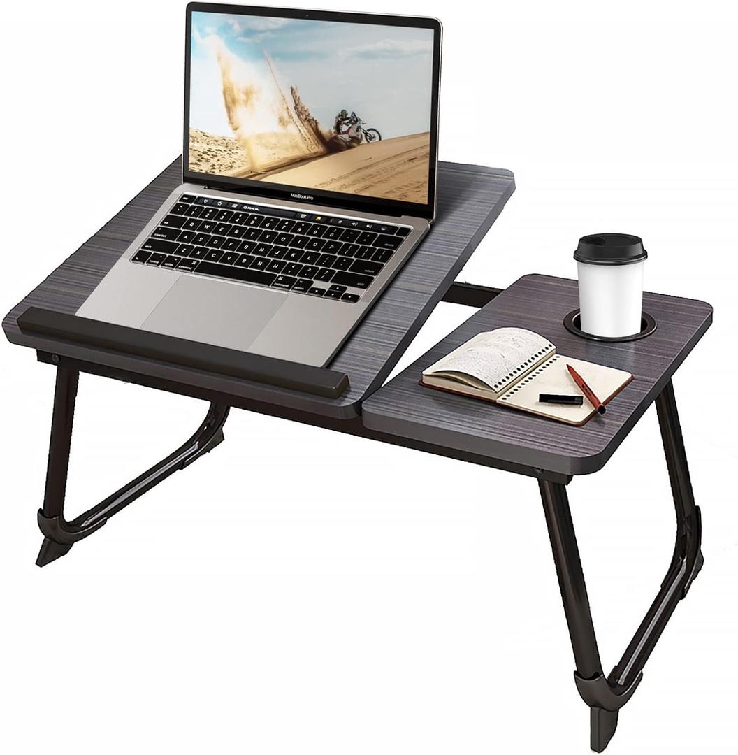Laptop Desk for Bed or Couch, Lap Desk, Woking in Bed Desk, Home Office Desks, Breakfast Tray, Desk with Cup Holder, Watching Movies in Bed, Laptop Stand for Bed, Fordable Legs Desk (Black)