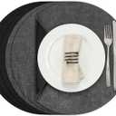 Myir JUN Round Placemats, Dual Sided Faux Leather Place Mats Set of 6 Indoor/Outdoor Non-Slip Washable Table Mats (Gray Black, Set of 6)