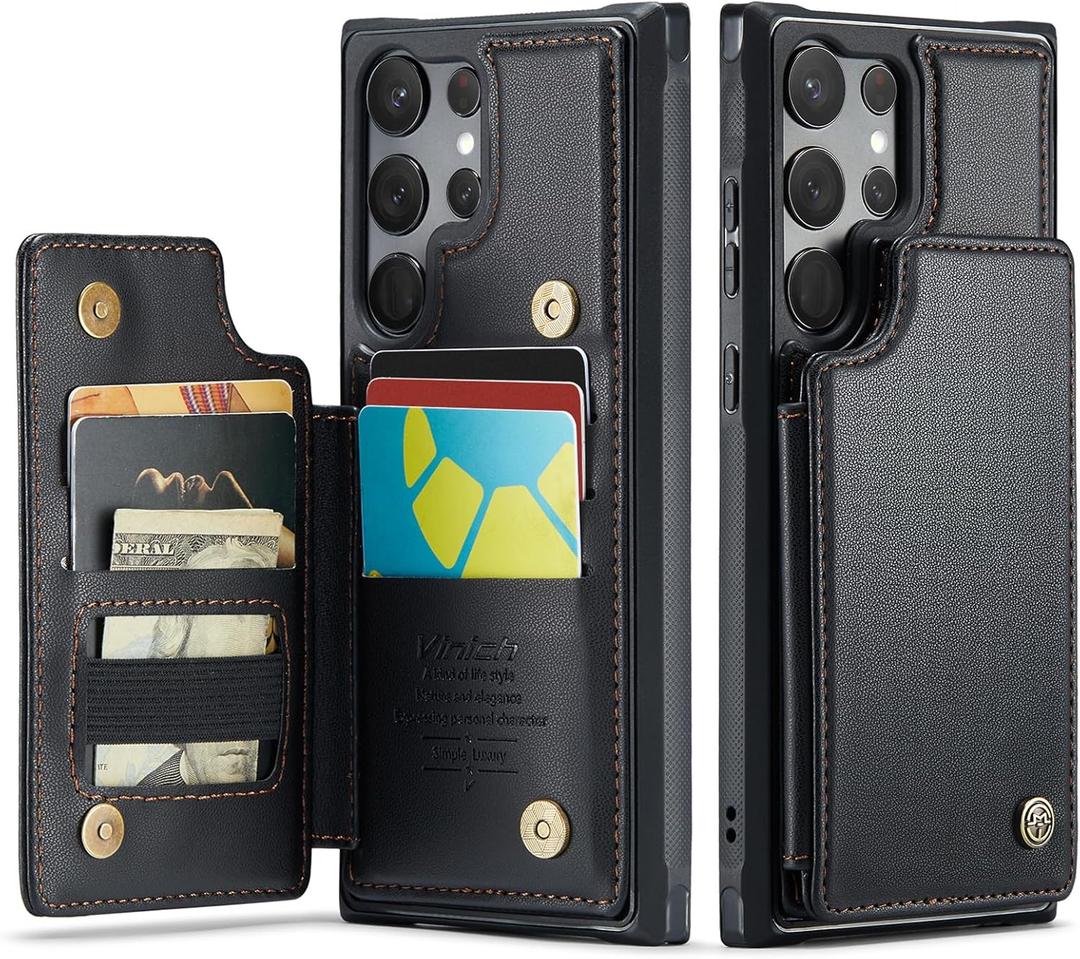 Vinich for Samsung Galaxy S23 Ultra Wallet Case with Card Holder, RFID Blocking Credit Slots Kickstand Shockproof Phone Cover Fit for Galaxy S23 Ultra 6.8" Black