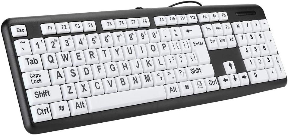 Elderly Keyboard, Large Print Computer Keyboard, 104 Keys QWERTY, High Contrast Keys, Big Print Letter USB Wired Keyboard Standard Full Size for Old People Low Vision Individuals(Black)
