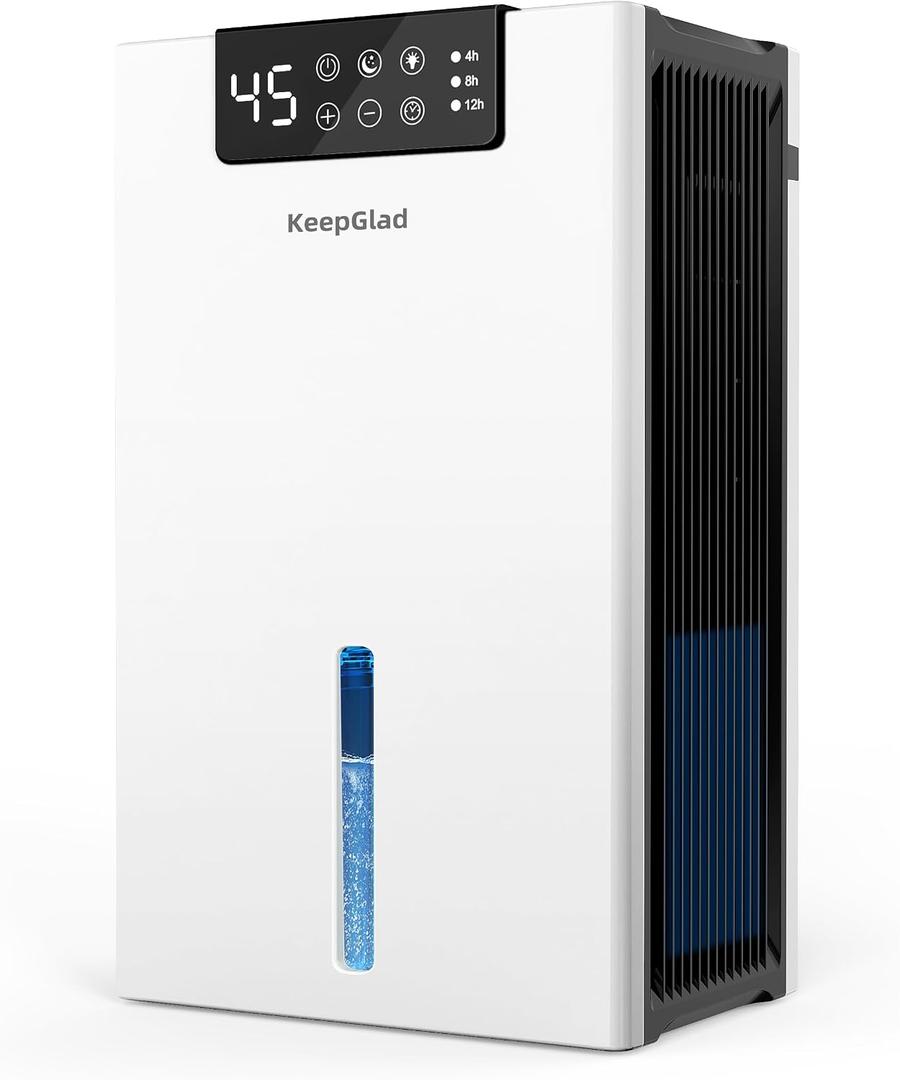 KeepGlad Dehumidifier, 98OZ Dehumidifiers for Home(1000sq.ft), Humidity Display Dehumidifier for Basement Bathroom Bedroom, Auto Shut Off, Washable Filter, Drain Hose, 7 Ambient Lights, SlateGray
