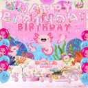 Axolotl Birthday Decorations, Pink Axolotl Happy Birthday Decorations Backdrop Banner Cake Cupcake Toppers Balloons for Girl Axolotl Party Supplies