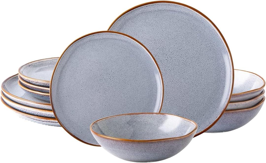 AmorArc Ceramic Dinnerware Sets,Handmade Reactive Glaze Stoneware Plates and Bowls Sets,Highly Scratch Resistant | Dishwasher & Microwave Safe Dishes Set,Service for 4 (12pc)